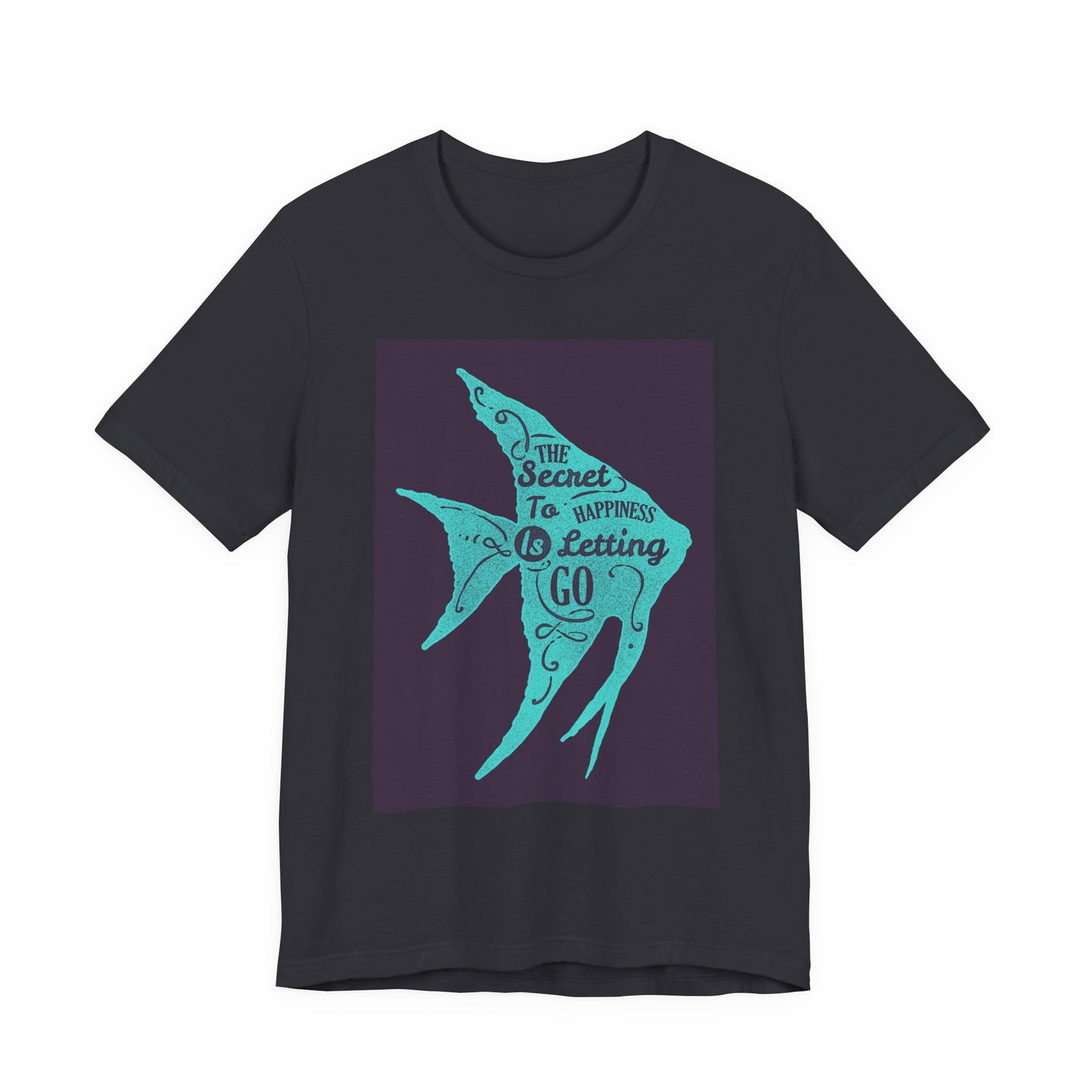 Short Sleeve Tee - The Secret to Happiness Is Letting Go - Turquoise Blue Fish Blueprint Design - versevogue