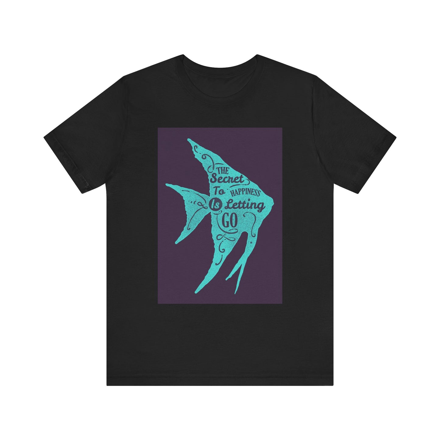 Short Sleeve Tee - The Secret to Happiness Is Letting Go - Turquoise Blue Fish Blueprint Design - versevogue