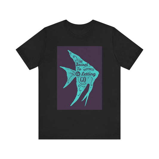 Short Sleeve Tee - The Secret to Happiness Is Letting Go - Turquoise Blue Fish Blueprint Design - versevogue